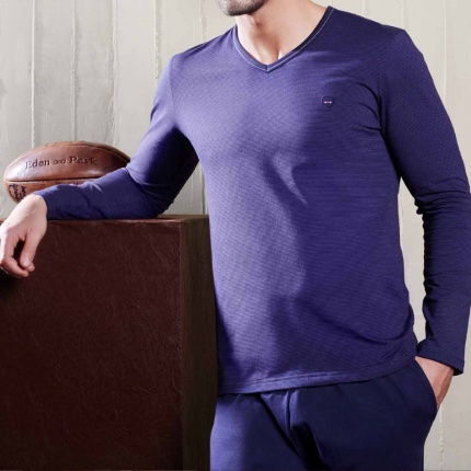 Eden Park Pyjama Long E560D87 Vintage rayures fines Bleu