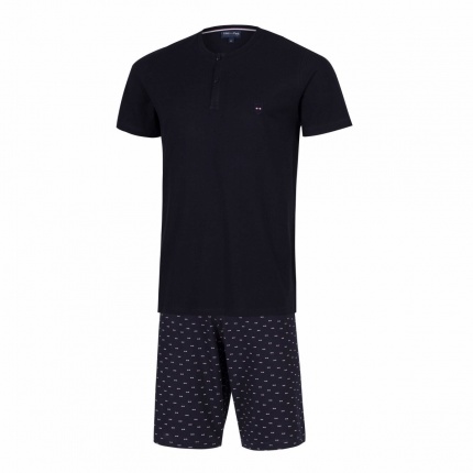 EDEN PARK Pyjama court E523E76 Haut Uni et Bas Noeuds Papillon - Marine