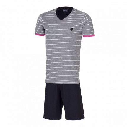 EDEN PARK Pyjama court  E524E98 Haut Gris Ray Unis Bas Uni Marine - Marine