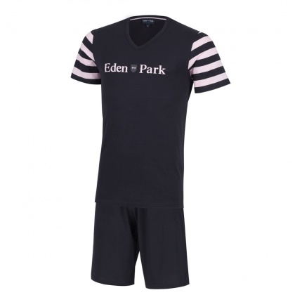 Eden Park Pyjama court E526E81 rayures Marine et Rose
